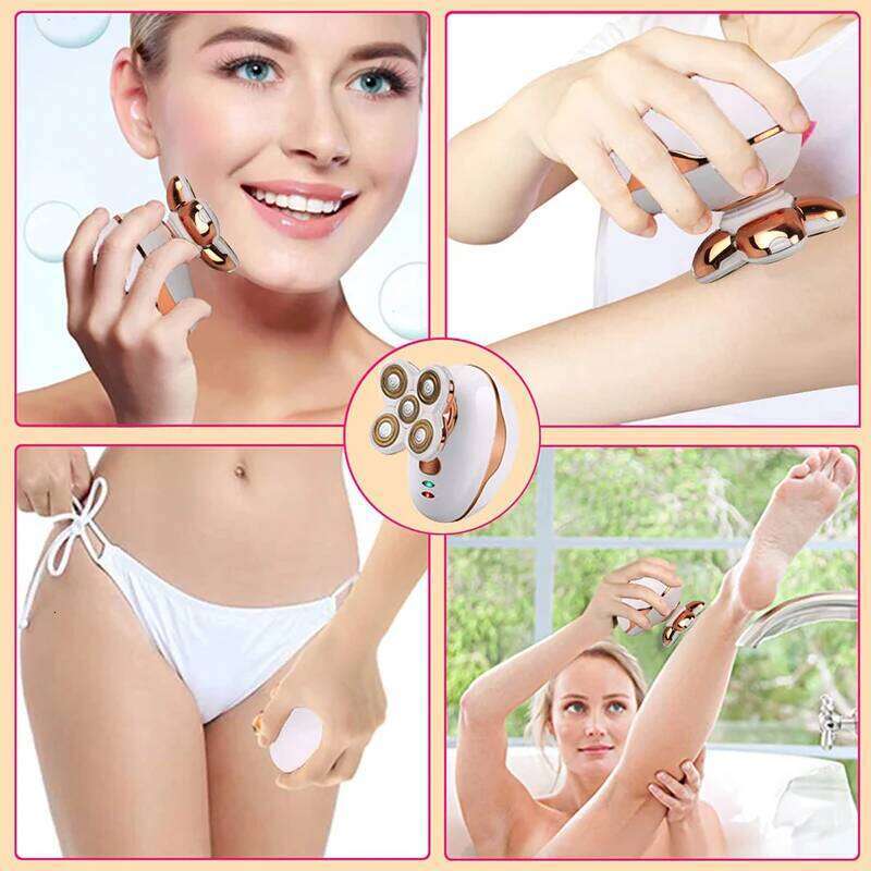 JINDING Painless Women's 5-Heads Electric Razor Bikini Trimmer For Lady Shaver Body Depilator Cordless Hair Remover