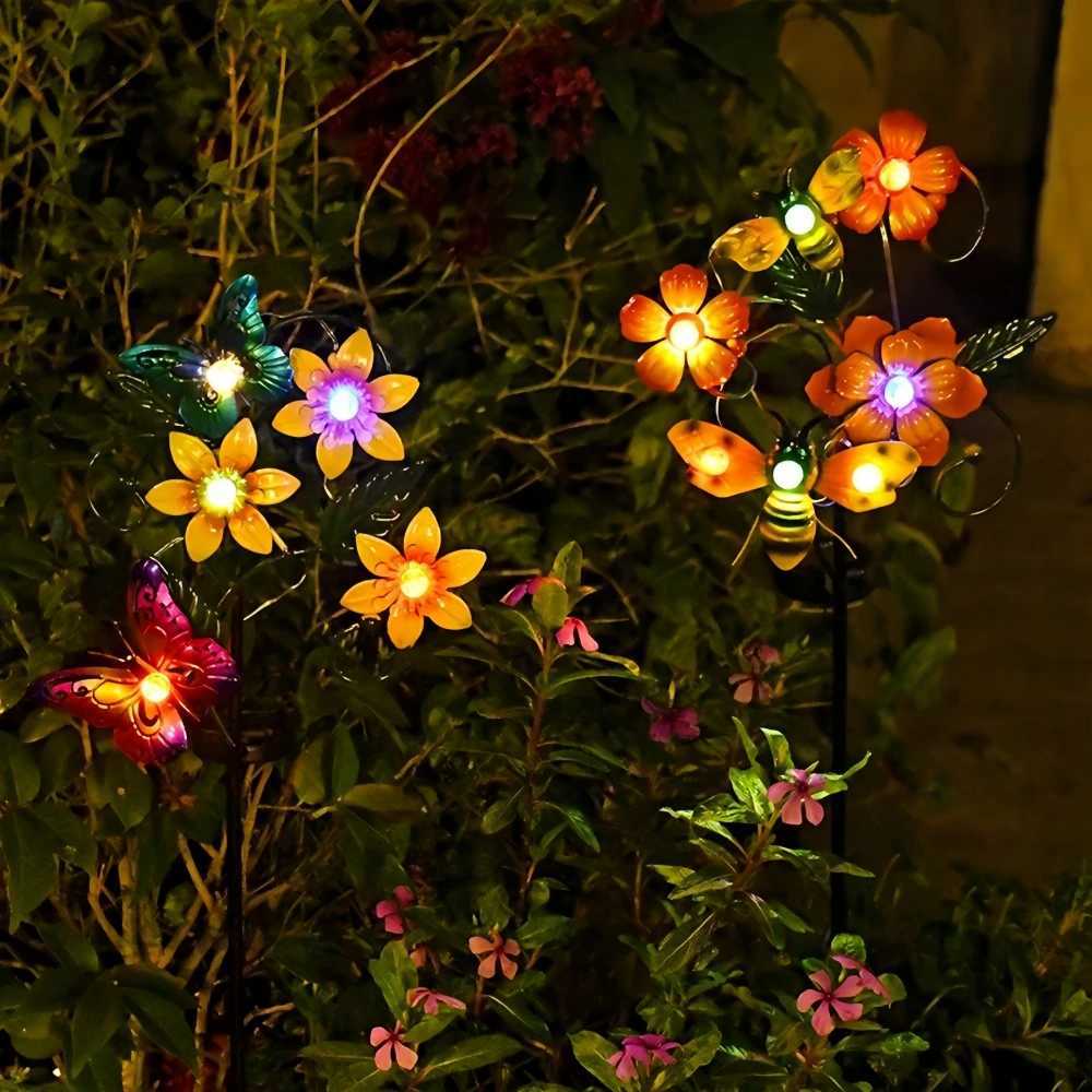 LED Courtyard Solar Landscape Butterfly Lamp Bee Lawn Outdoor Garden Plug-in Pole Iron Art Decorative LightXJ250606