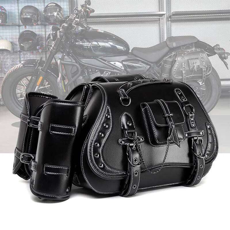 Saddle Bags with Cup Holder Retro Side Black Skull Hanging Bag for Harley Motorcycle