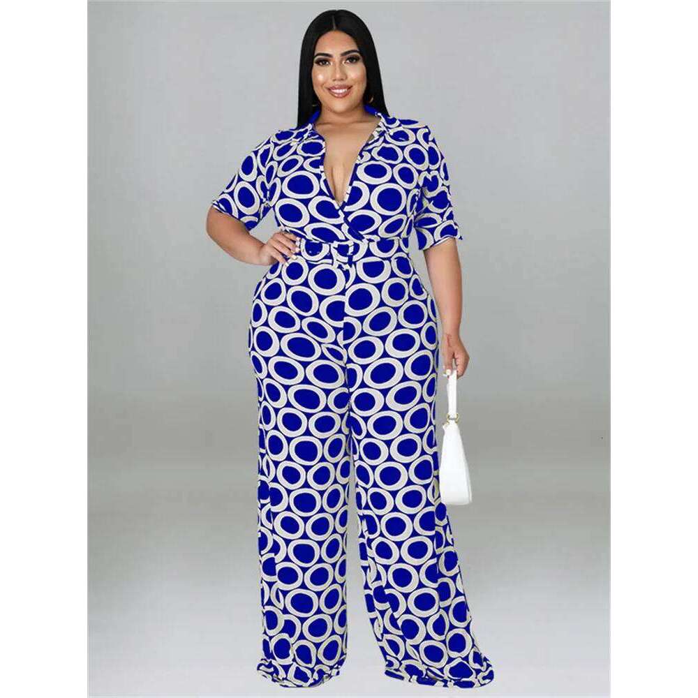 Wmstar Plus Size Women Jumpsuit Summer Clothes Printed V Neck with Belt Urban Leisure Bodysuit New 2022 Wholesale Dropshipping