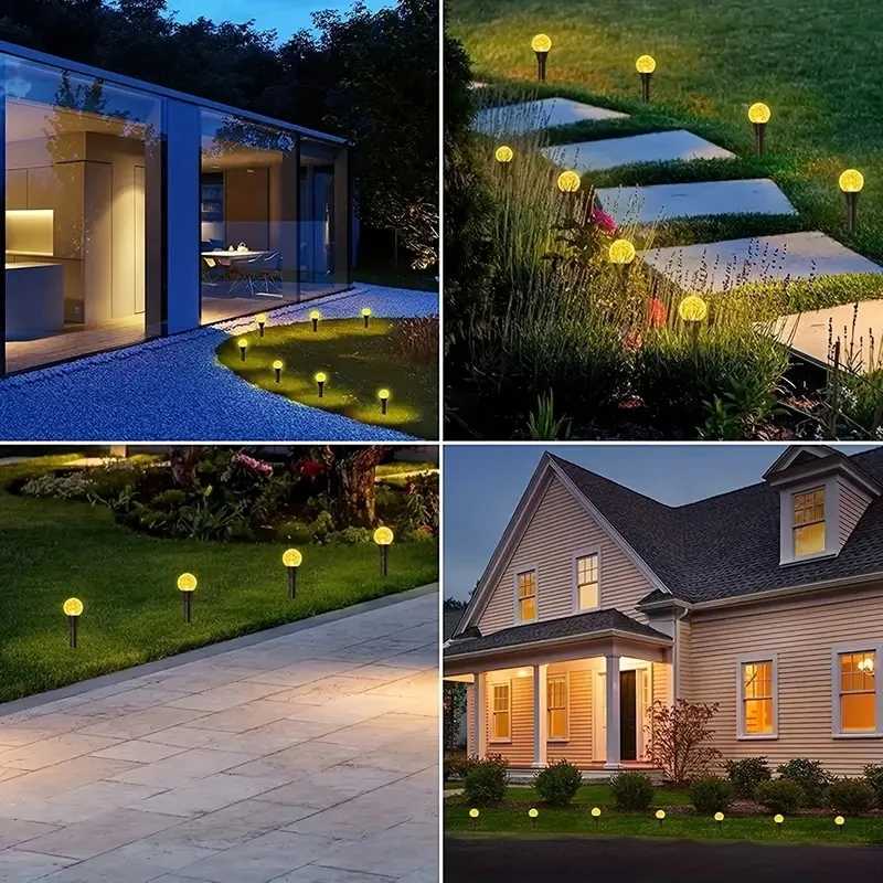 Solar Outdoor Fairy Lights with 8 Modes Warm White Globe Waterproof Stake Lamp Mini Crystal Bubble Decorative for Yard Pathway XJ250606