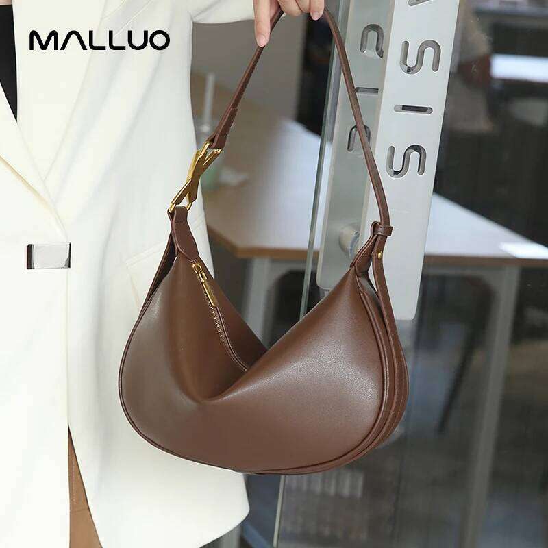 Women's Cowhide Crossbody Bag Ladies Fashion Hobos Soft Cow Split Leather Shoulder Bags Female Casual Half Moon Purse Handbags