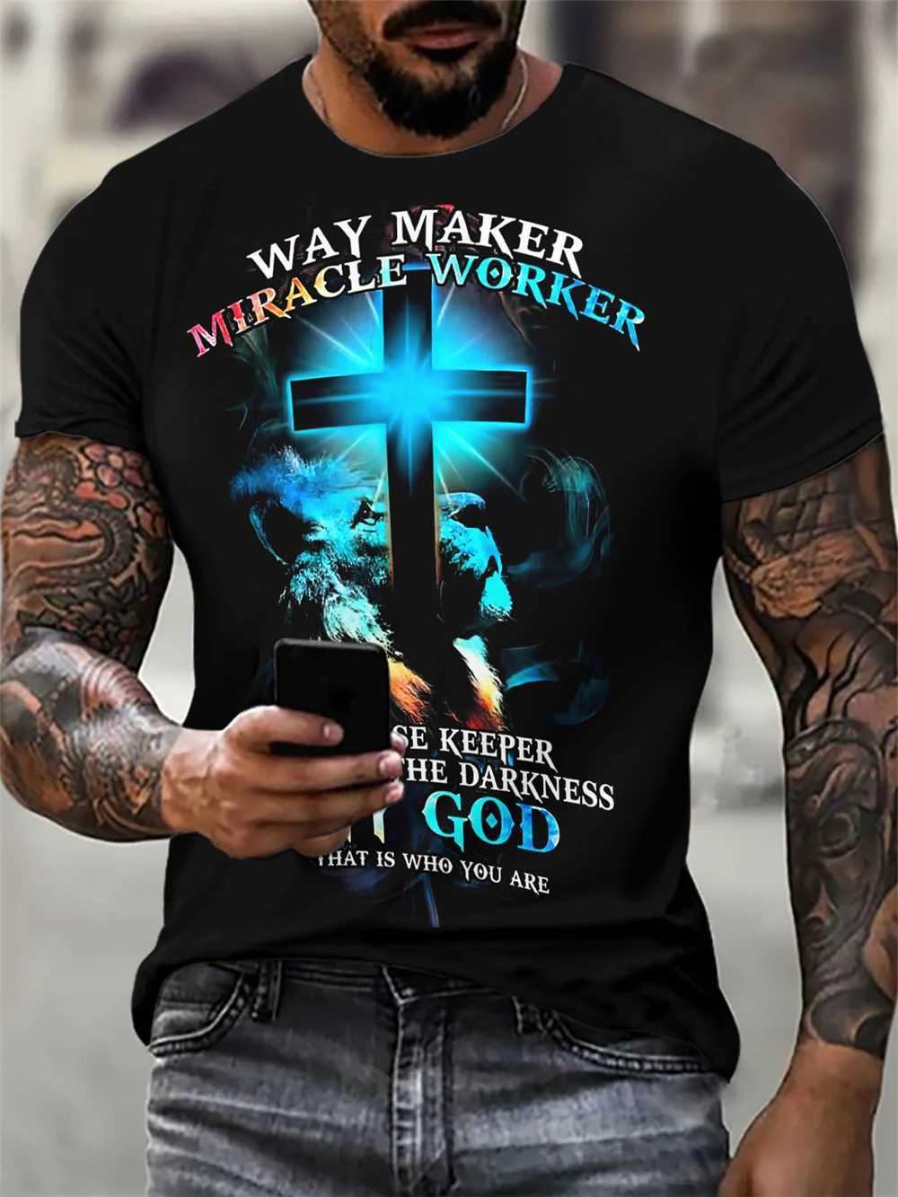Christian Mens Clothing T Shirts Oversized T Shirt Gothic Jesus Christ Cross 3D Print O-Neck Tops Vintage Hip Hop Short Sleeve W250607