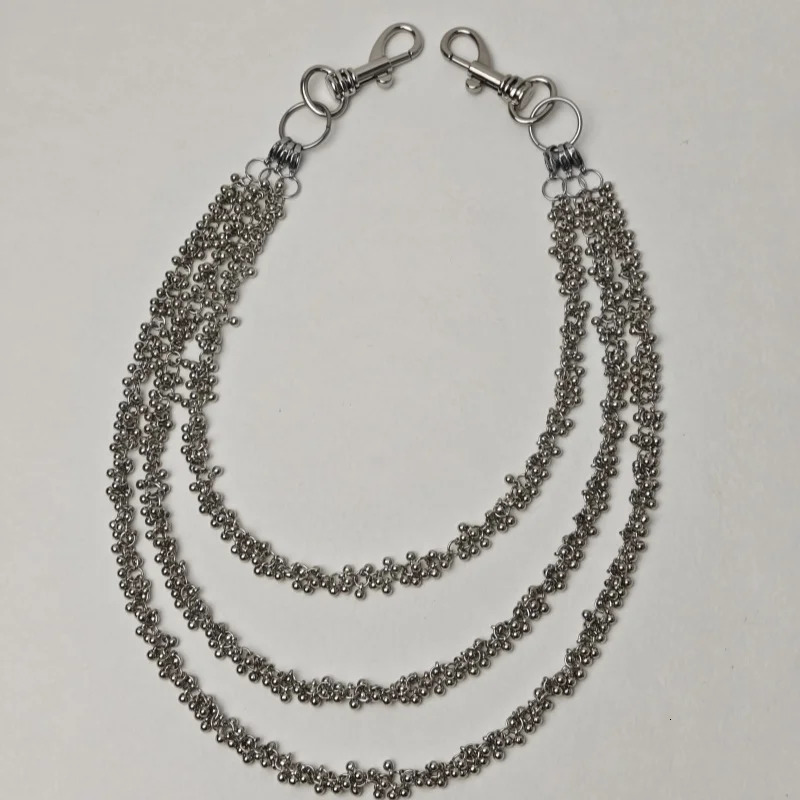 Minimalism Bead Flower Three Tier Silvery Pants Chain Mens And Womens Styles Retro Key Chain Gothic y2k Accessories 250530