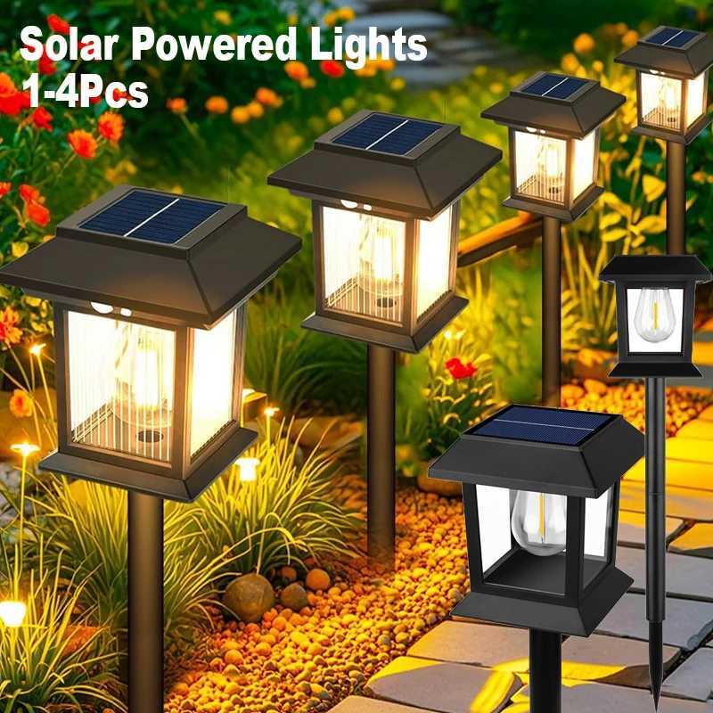 1-4Pcs LED Solar Lawn Lamp Outdoor Waterproof Lighting Courtyard Solar Powered Light for Garden Pathway Green Belt Decoration XJ250606