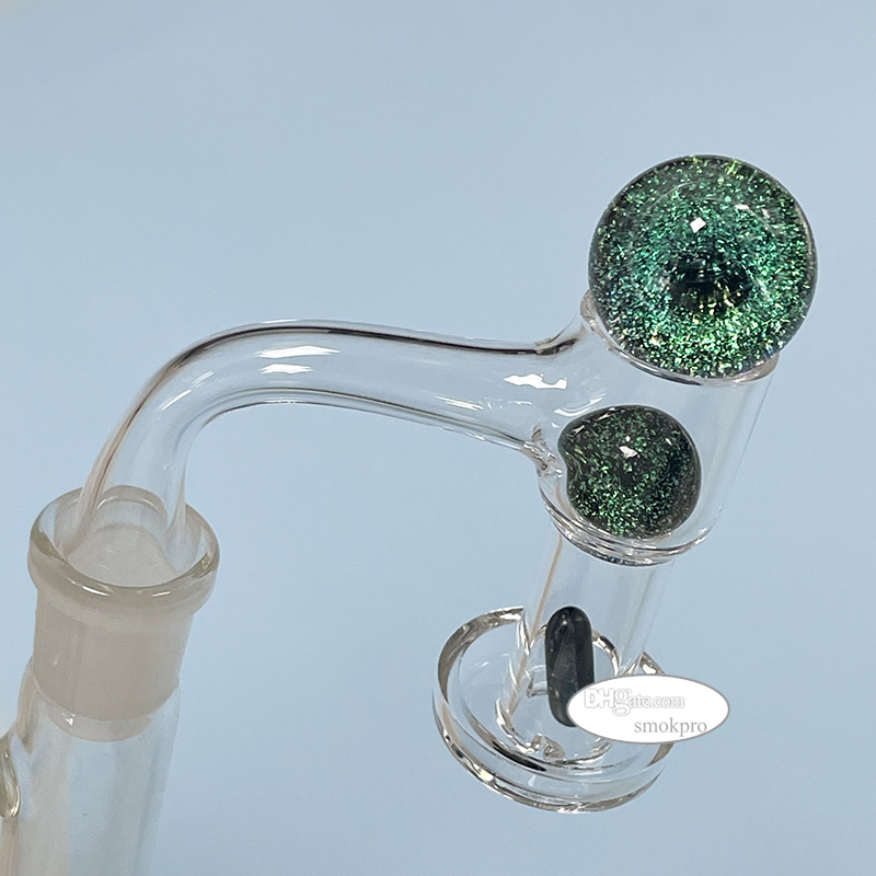 Full Weld Terp Slurper Quartz Banger Set W/ Glass Marble Pearl Pill - 10mm 14mm Male 90 Degree Frosted Joint Beveled Edge Top For Water Bong