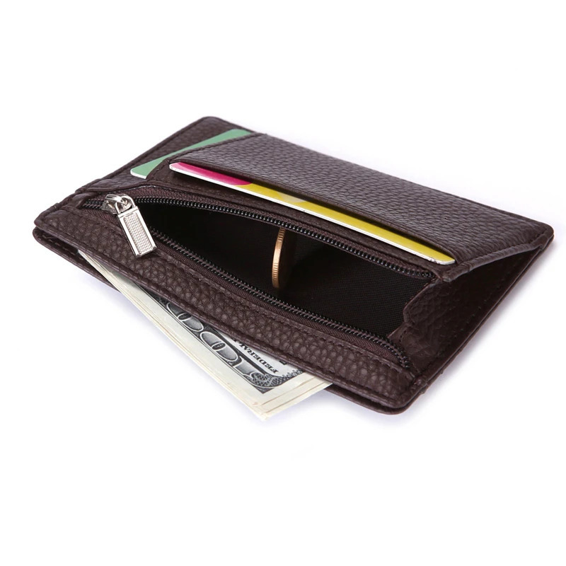 Mens Ultra-Thin ID Credit Card Holder Soft Wallet PU Leather Super Slim Coin Purse Business Card Case Protable Zipper Money Bag 250605