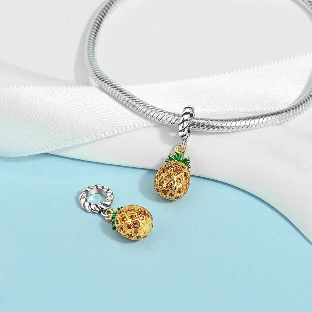 925 Sterling Silver Full Diamond Watermelon Pineapple Lemon Cream Milk Tea Cup Dangle Charm Fit Brand Bracelet DIY Jewelry XJ250607