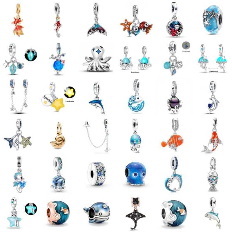NEW 925 Silver Marine Organism Octopus Charm Fish Pendant Bead Fit Original Snake Bone Chain Accory Bracelet DIY Jewelry Gift XJ250607