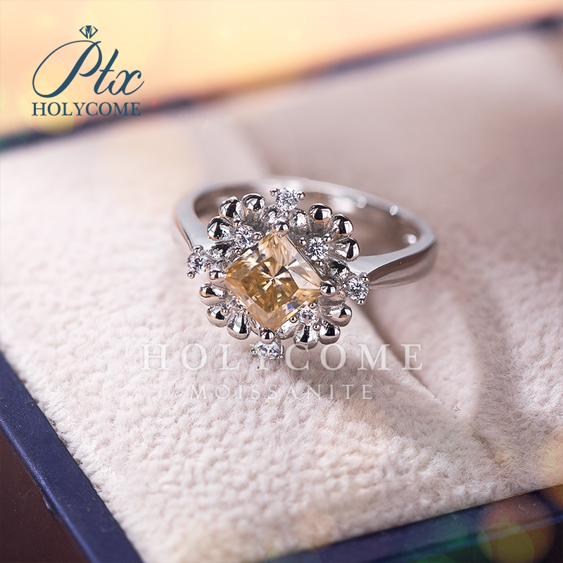 Women's Luxury Jewelry Moissanite Diamond Ring Silver Plated Flower Shaped Moissanite Engagement Wedding Romantic Gemstone Rings Women Party