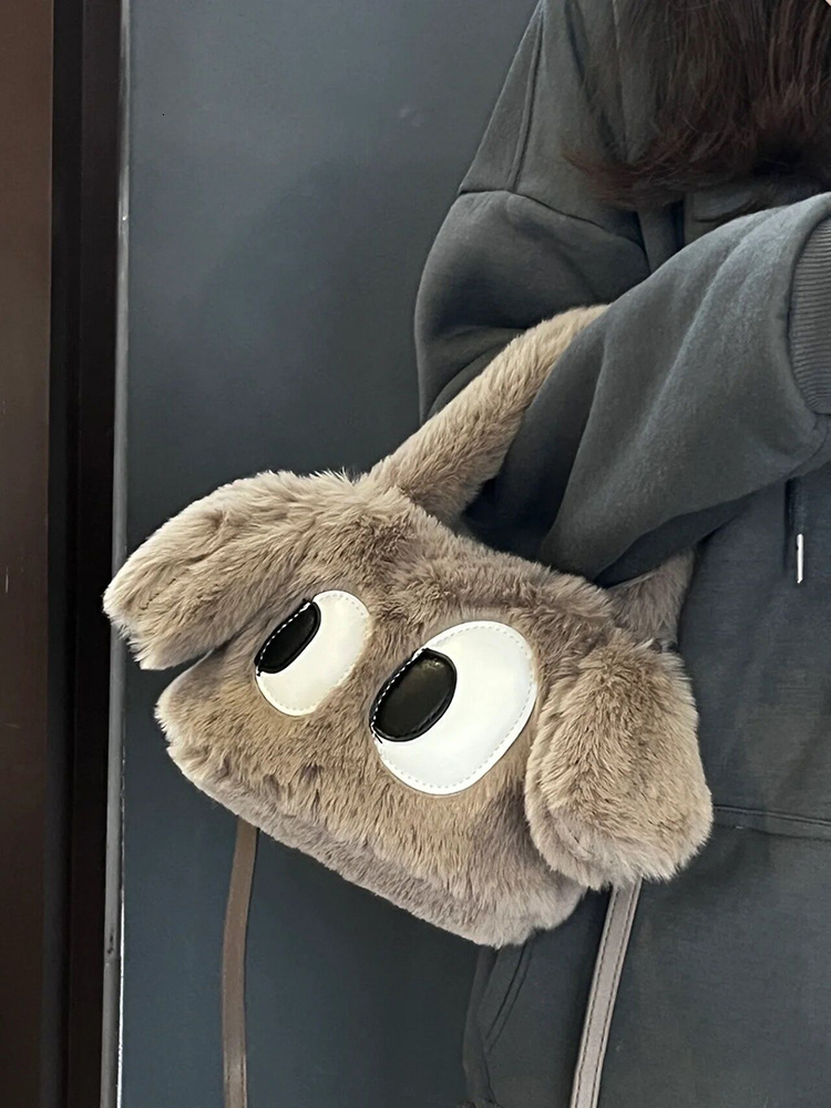 designer 2025 Winter New Furry Bag for Women Trendy Cute Cartoon Dog Plush Handbag Shoulder Crossbody Small Square Bag