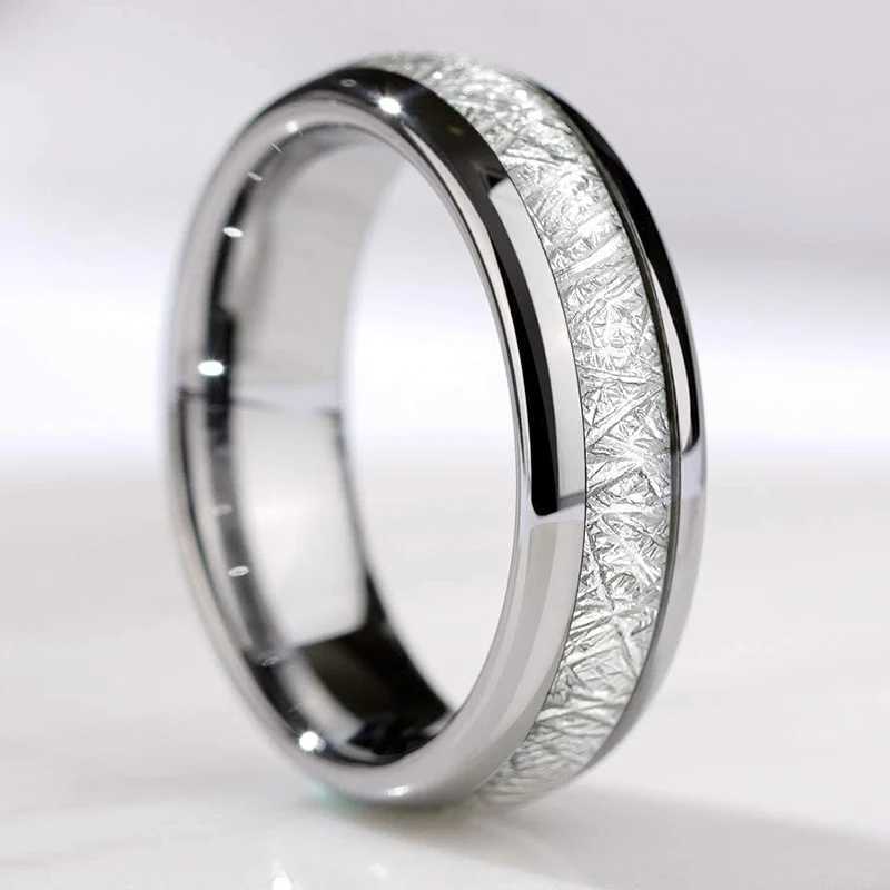 4/6/8mm Stainless Steel Wedding Ring Silver Color Polished Meteorite Ring For Men Women Couple Jewelry Proposal Commitment Ring XJ250606