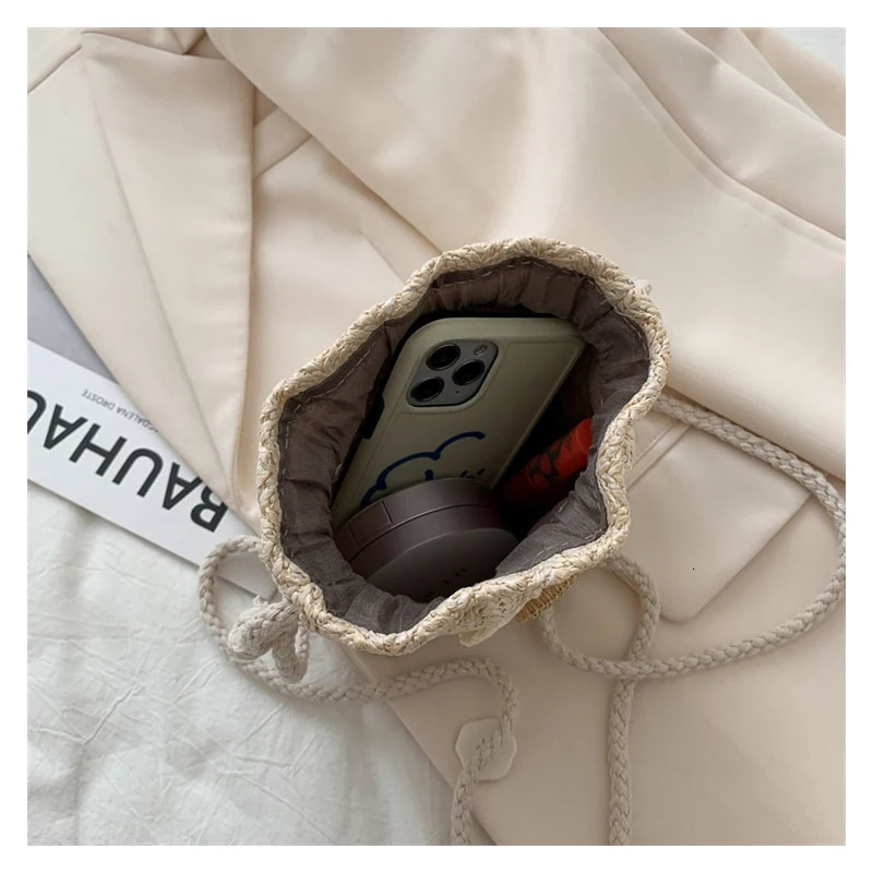 Womens Bag Style in The Summer Straw Weaving Cute Ins Bucket Bag Personality Single-shoulder Crossbody Bag 250606