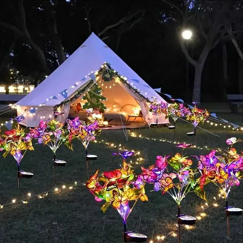 Outdoor Solar Lamp LED Butterfly Sunflower Garden Summer Camping Yard Landscape Ground Lights Wedding Home Party Holiday Decor W250607