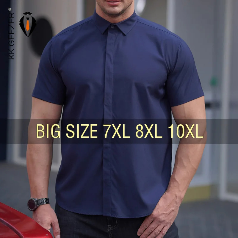 Men Shirt White Short Sleeve Oversize 6XL 7XL 8XL 10XL 12XL Plus Size Formal Summer Fashion Black Social Casual Dress Shirt 250606