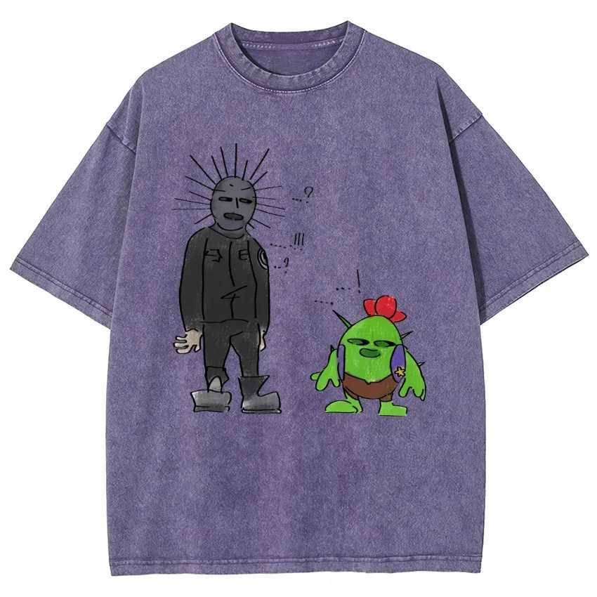 Mens and womens retro water-wash T-shirt street hip-hop retro punk T-shirt Harajuku casual water-wash distressed T-shirt W250607