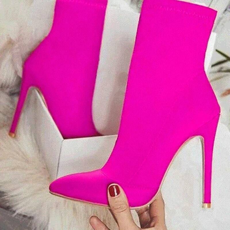 Ddmyoutdoor Autumn Winter Socks Boot Women High Heels Sexy Shoes Plus Size Pointed Toe Solid Color Stretch Ankle Boots Femmes Bottes Outdoor Shoes