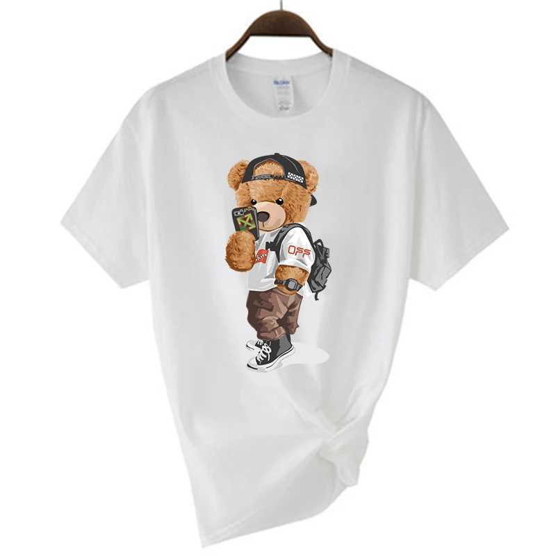 Luxury Brand Mens Short Sleeve T-shirts Summer Printed Black Funny Bear Harajuku Style Cotton Top y2k Streetwear Casual T Men X250607