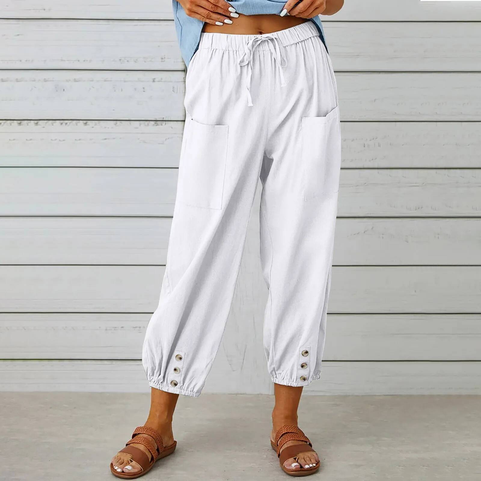 2024 New Summer Harem Plus Size 5XL Cotton Blend Sarouel Cool Cropped Trousers Casual Wide Leg Pants