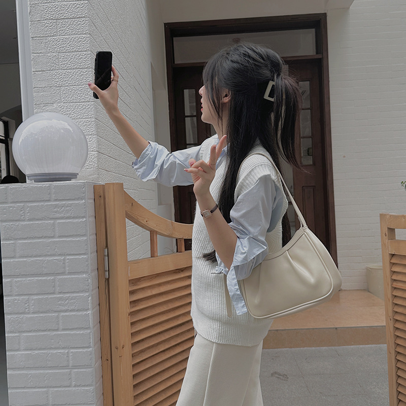 designer Korean Style High-End Single Shoulder Crossbody Bag for Women 2025 New Ins Pleated Cloud Dumpling Baguette Underarm Bag