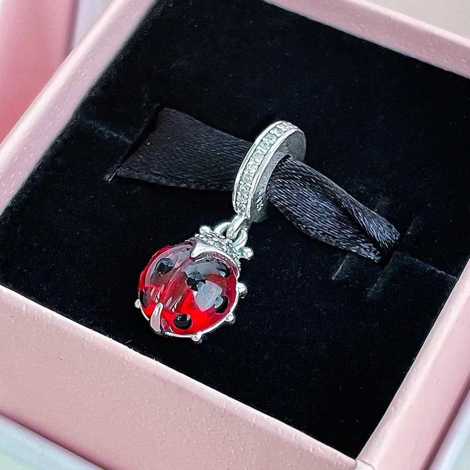Authentic 925 Silver Red Labird Murano Glass Dangle Charm Fit Original Pan Bracelet DIY Girls Fine Jewelry Gift XJ250607