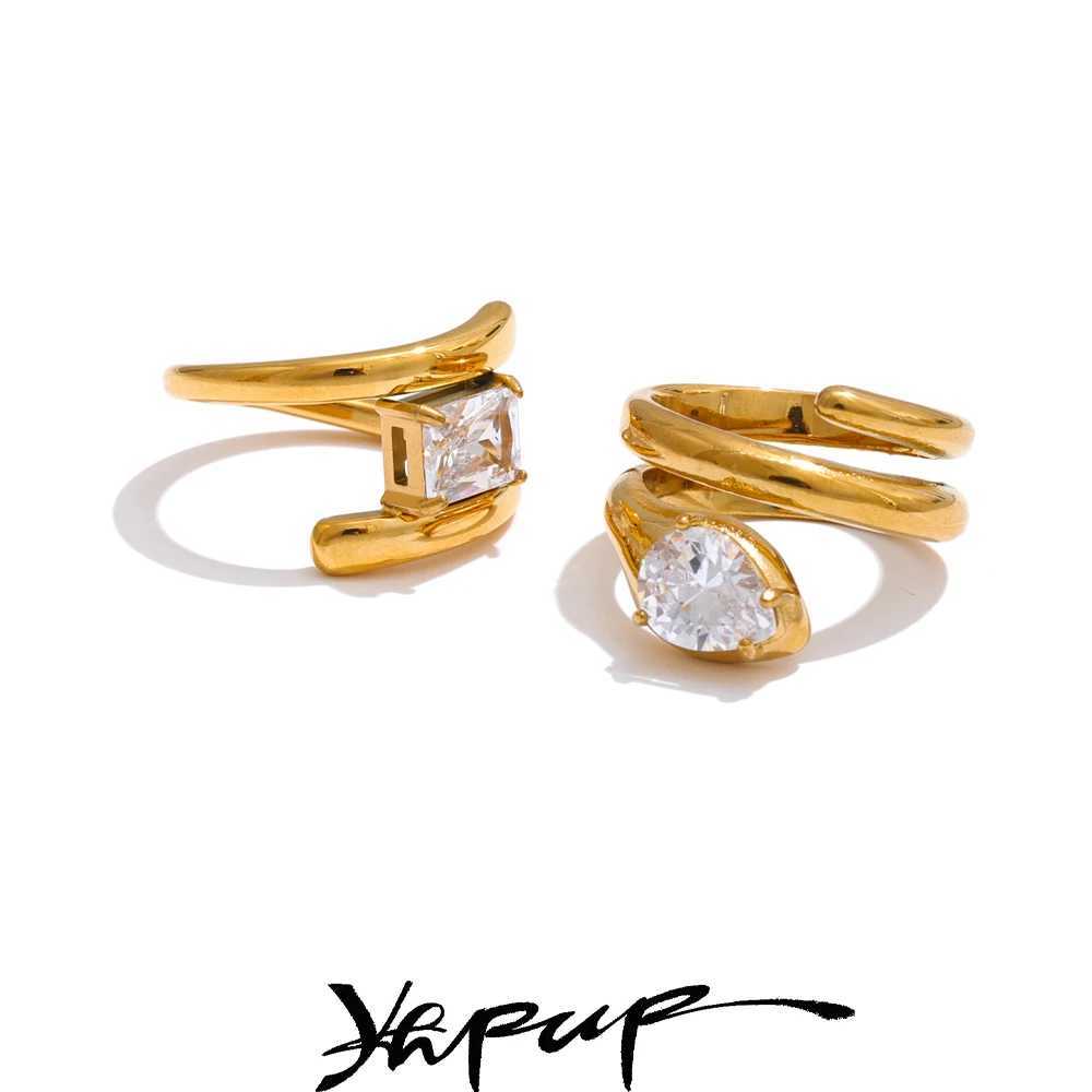 Yhpup 678# AAA Shiny Cubic Zirconia Snake Geometric Golden Ring Rust Proof Stainless Steel Premium Jewelry 18K PVD Plated W250606