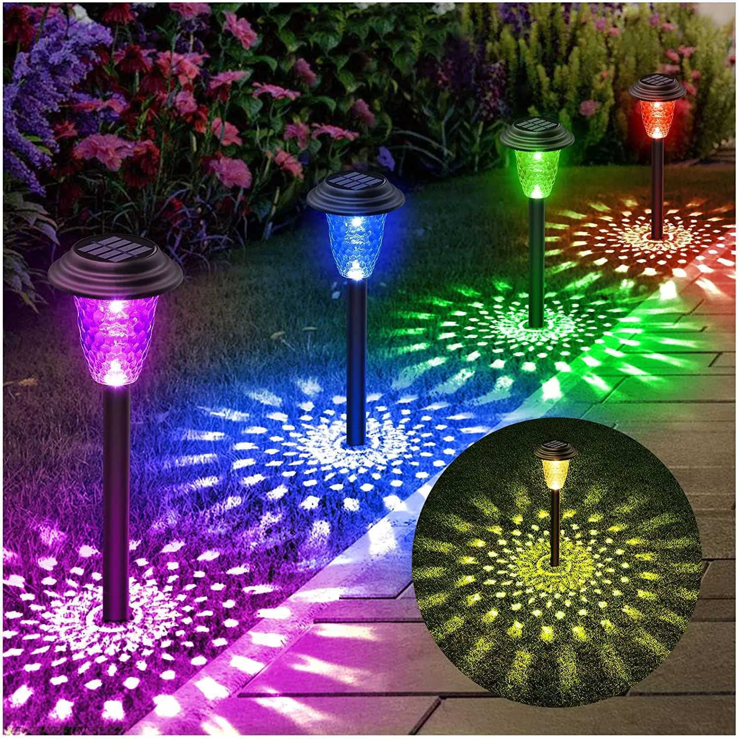 Solar Pathway Lights Outdoor Solar Yard Lamp RGB Color Changing/Warm White IP67 Waterproof LED Solar Lights for Garden Path XJ250606
