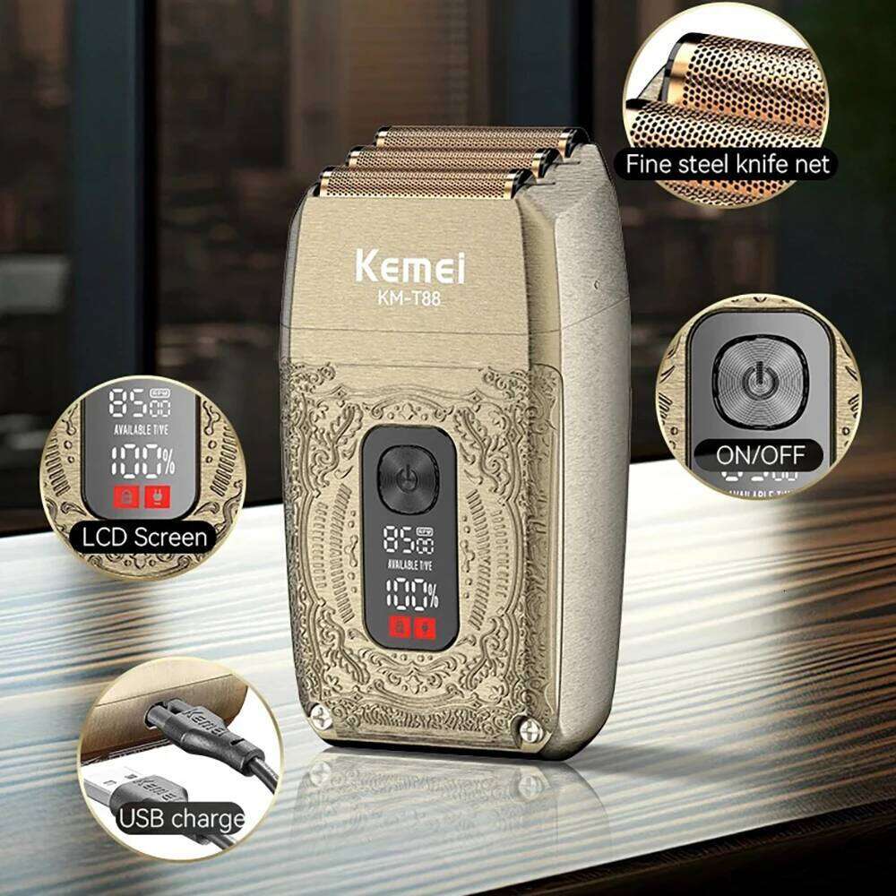 Kemei Electric Triple Blades Razor Rechargeable Barber Foil Shavers Professional Cordless Bald Head Shaving Hine Men 8500Rpm