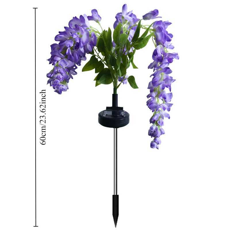 1pc Solar Wisteria Flower Light LED Pathway Light Semi-Flush Mount Garden Patio Decorative Lamp 52 LED Two Modes for Outdoor Use W250607