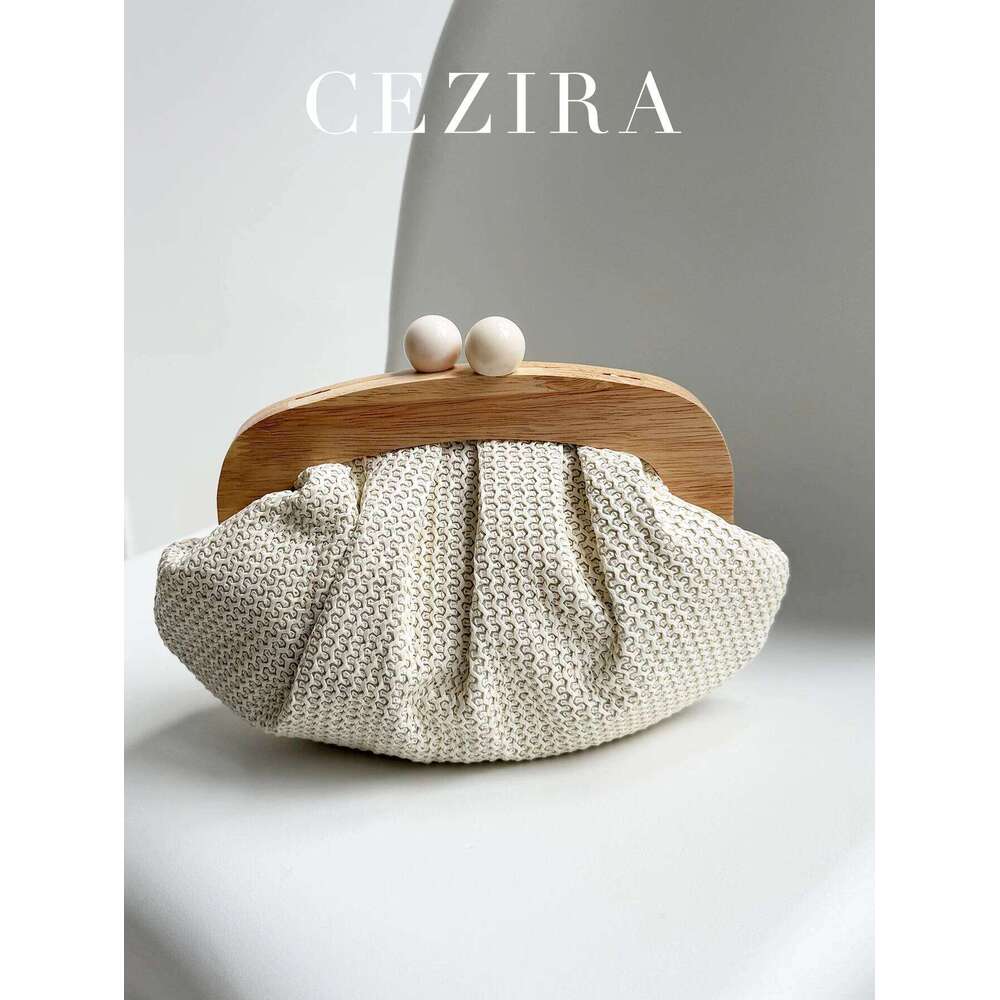 CEZIRA Fashion Trends Ladies' Casual Straw Handmade Woven Clutch Bag Beach Handbag Long Chain Cross Body Shoulder Purse Holiday