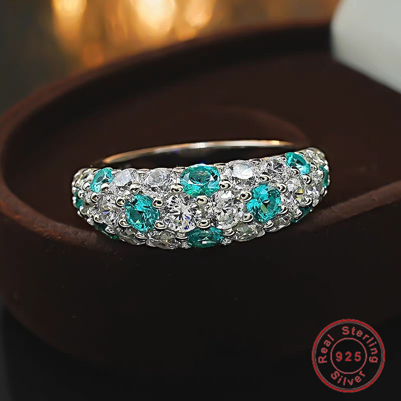 2025 Choucong Ins Top Sell Luxury Jewelry Soild 100% S925 Sterling Silver Full Gypsophila Green Lab Moissanite Diamond Eternity Women Wedding Band Rin