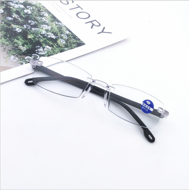 Frameless Rimless Blue Light Blocking Smart Zoom Reading Glasses