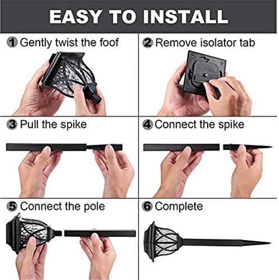 2pcs/Lot LED Solar Garden Light Waterproof Landscape Lawn Lamps for Park Pathway Walkway Yard Patio Decoration Outdoor Lighting W250607