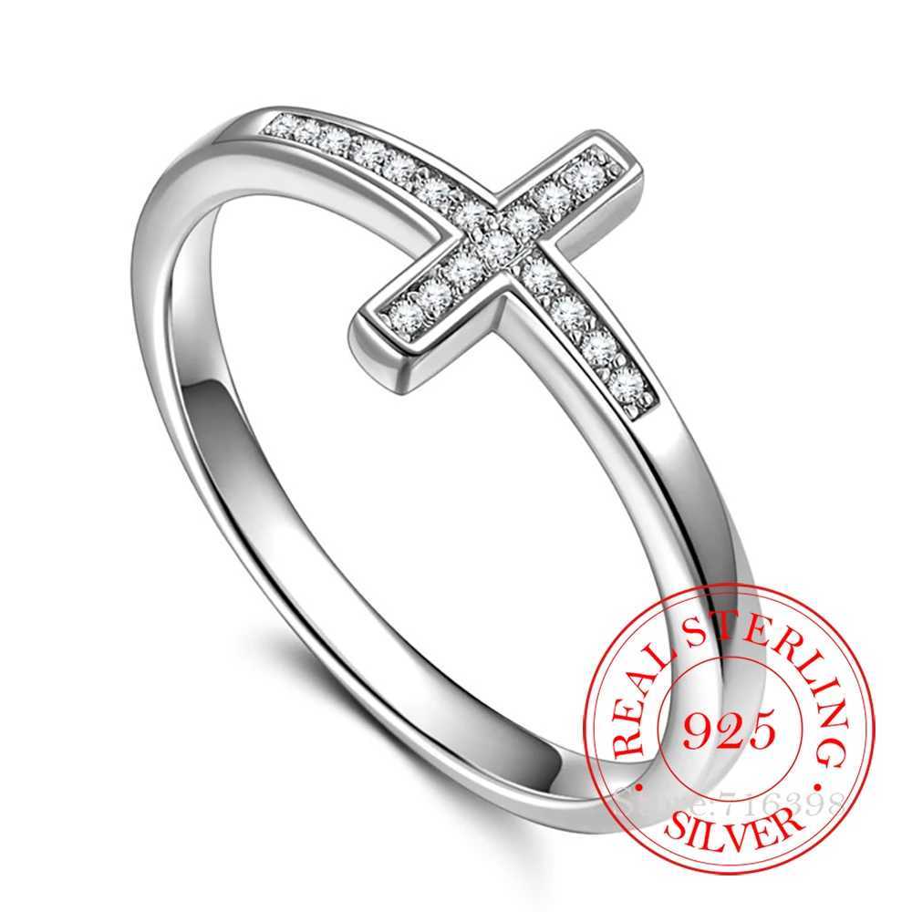 Original 925 Sterling Silver Cubic Zircon Cross Rings for Women Men Fashion Womens Jewelry Party Wedding anillos Gift XJ250606