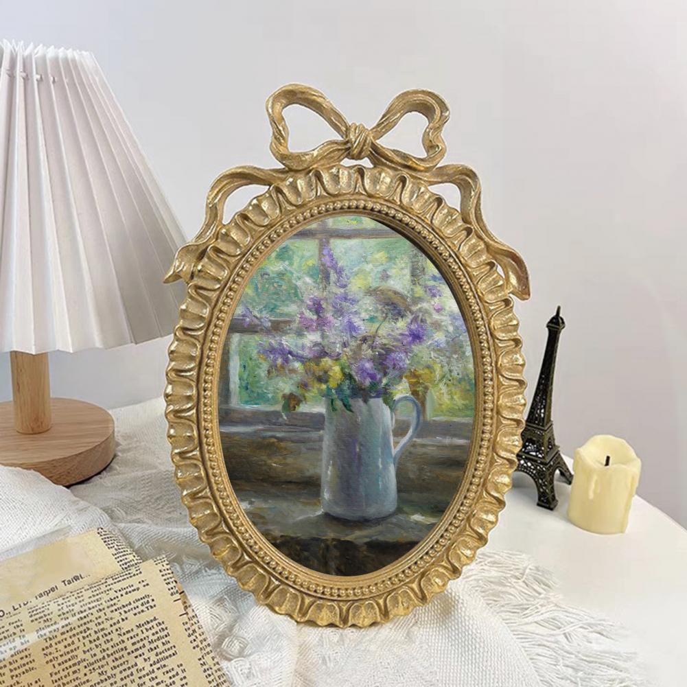 European Style Picture Elegant Photo Frames with Embossed Bow Ornate Design Vintage Oval Frame for Home Wall Decor H260306