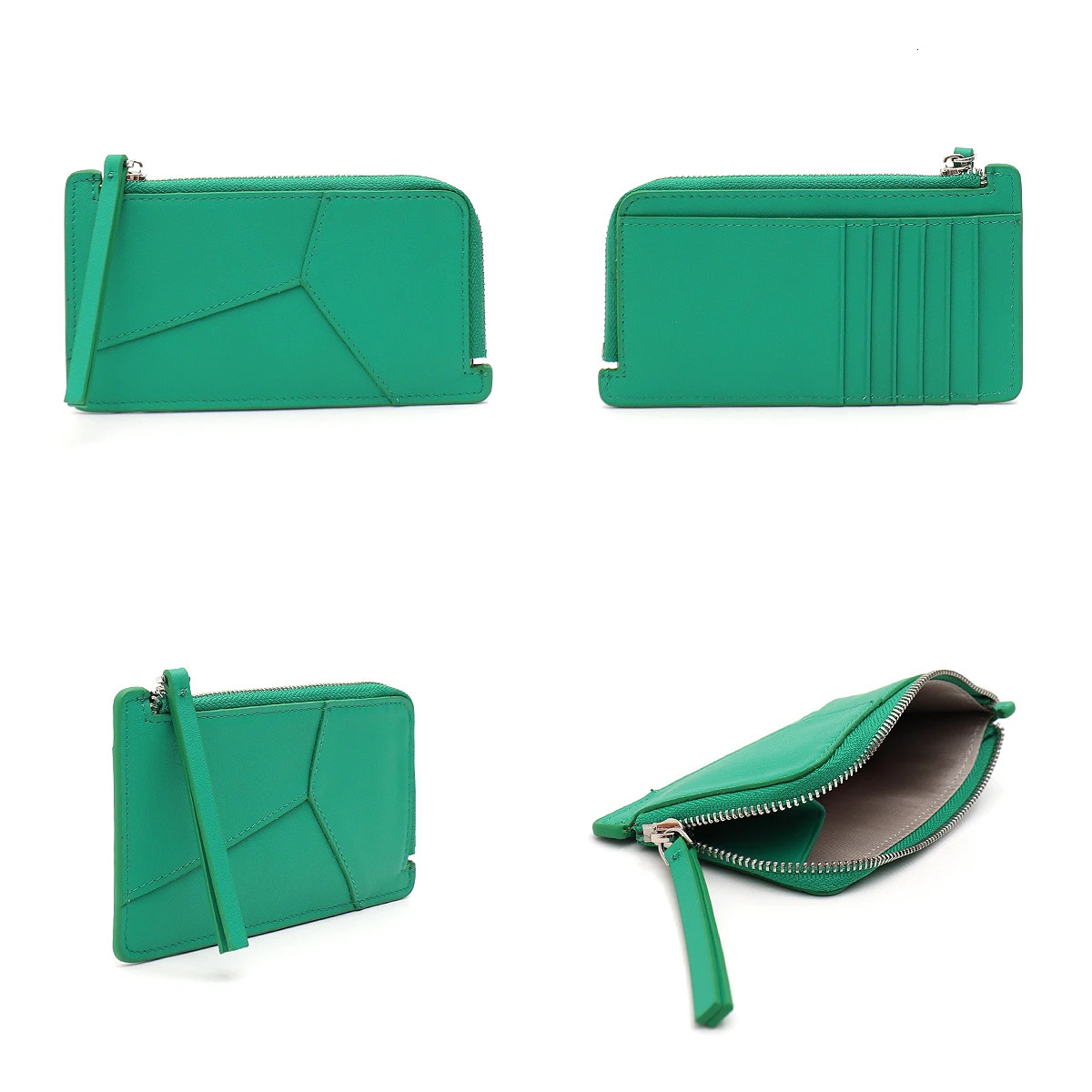 Fashionable Women Real Leather Slim Card Holder Geometric Patchwork Zipper Cards Coin Cash Portable Daily Coin Purse Mini Wallet 250605