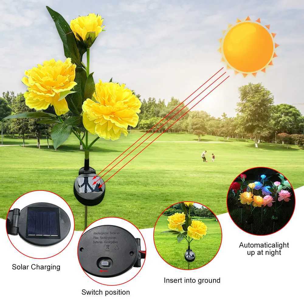 LED Solar Simulation Peony Flower Solar LED Light Garden Yard Lawn Night Lamp Landscape Garden Home Christmas Decoration W250607