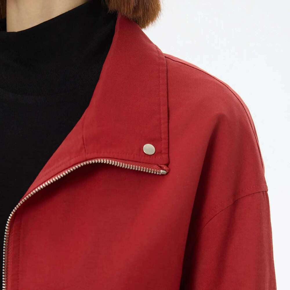 Female Windproof Overcoat Long Sleeve Zipper Jackets Mid Length Version Windbreaker Red Khaki Spring Autumn Women Coat