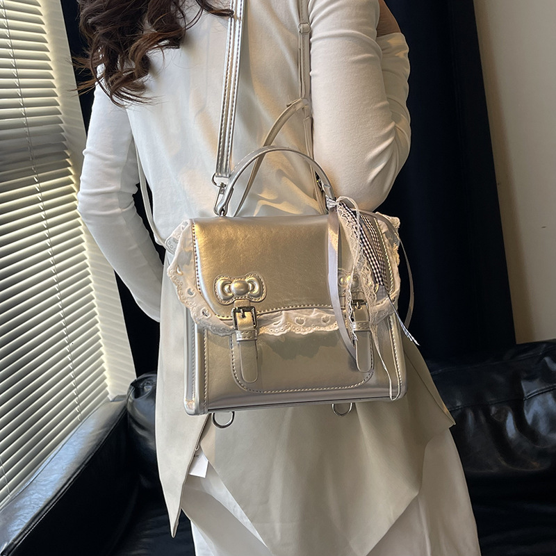 designer Korean Style Sweet College Wind Simple Double Shoulder Small Backpack Summer Fashion Versatile High-Quality Texture Handheld Small Square Bag