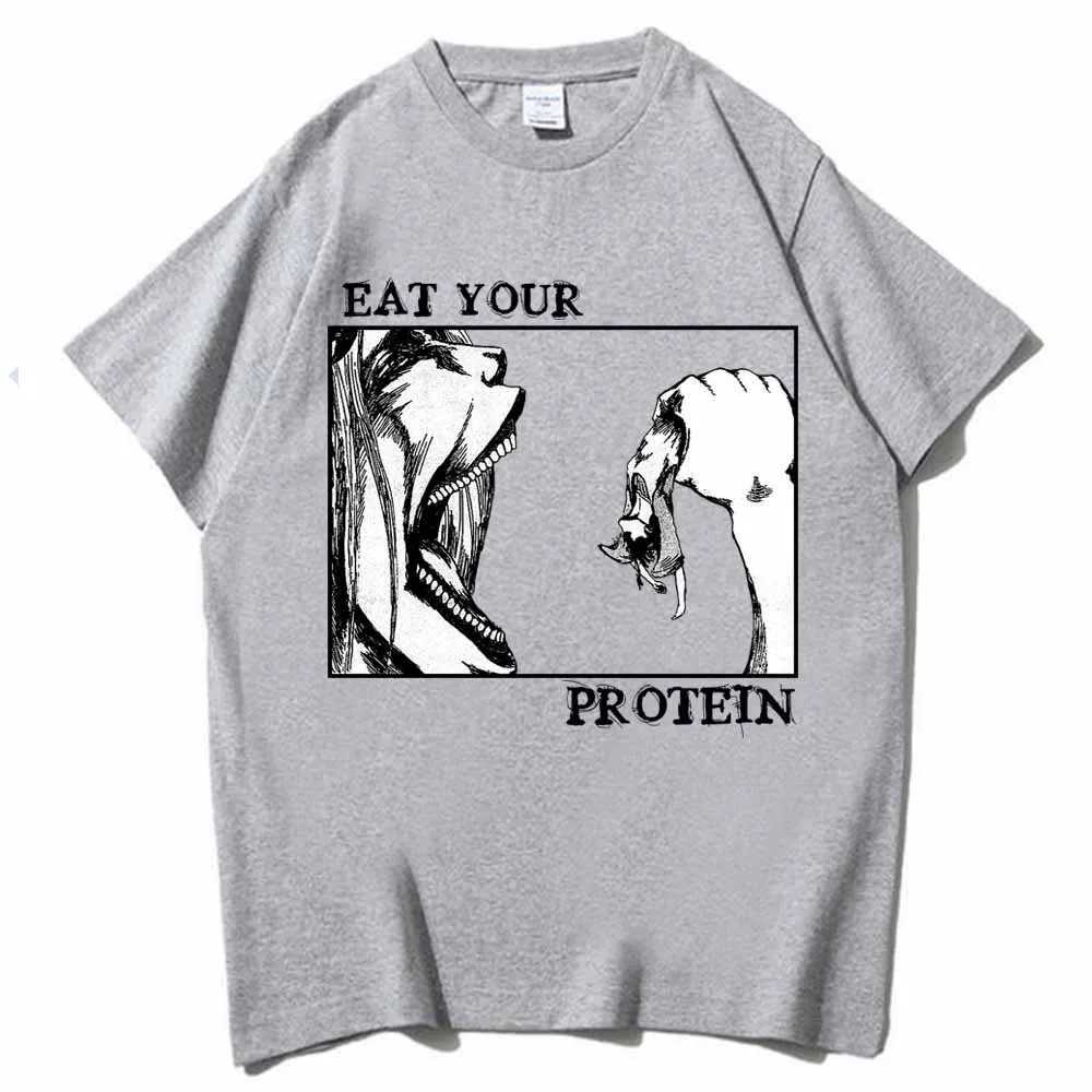 Attack On Titan T-Shirts Eat Your Protein Shirt Men Women Summer Casual O-Neck Short Sleeve Shirts W250607