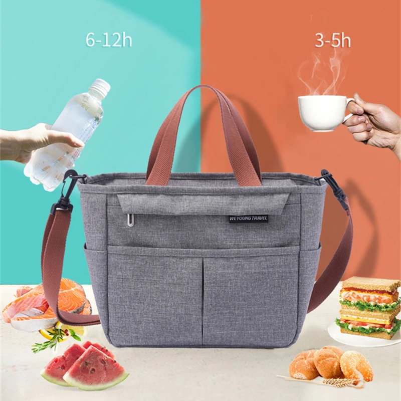 Portable Lunch Box Insulated Thermal Bag Picnic Food Cooler Pouch Large Capacity Shoulder Bento Storage Bags for Women 250606