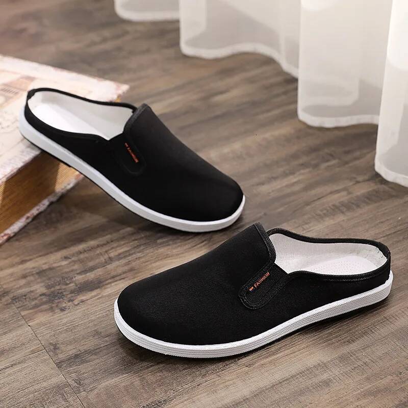 Ddmyoutdoor Soft Sole Embroidery Men Shoes Chinese Style Yellow Black Round Mouth Cloth Slippers Outdoor Shoes