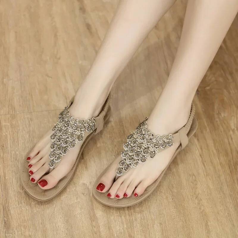 Ddmyoutdoor Summer Women S Sandals Water Dia Bohemian Style Elastic Flat Shoes For With Lace And Rhinestones Outdoor Shoes