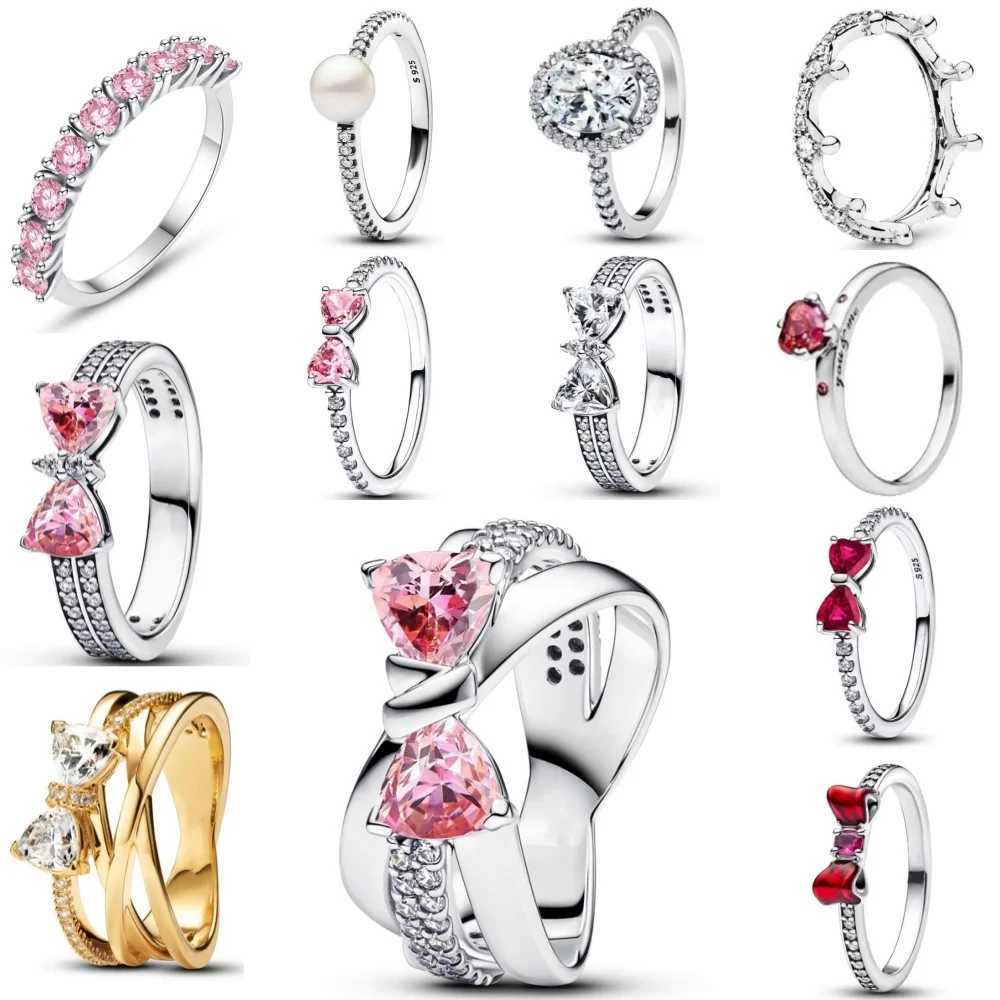 Hot Selling 925 Silver Size 6.7.8.9 Pink Red Bow Pearl Ring Suitable For Exquisite High-Quality For Women At Wedding PartiesXJ250606