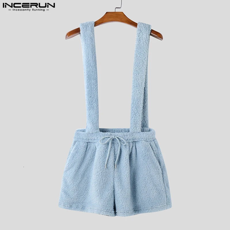 INCERUN 2025 American Style Short Overalls Men Fashion Casual Suede Streetwear Selling Jumpsuits Summer Solid Rompers 250605