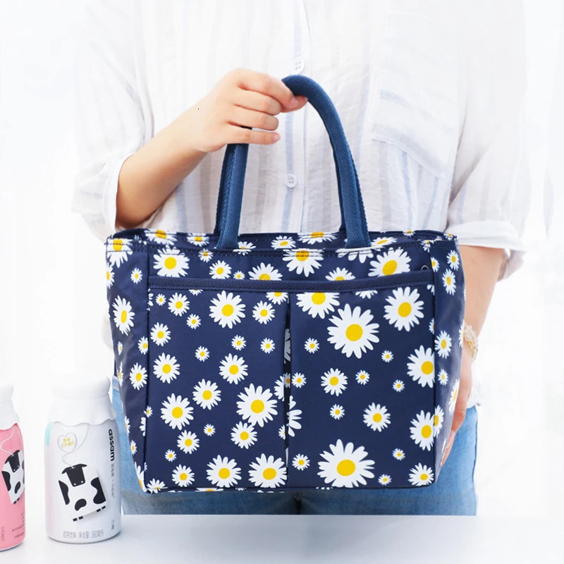 Daisy Printed Lunch Bag Thermal Insulation Large Capacity Handbag Cute Picnic Drinks Lunch Box Storage Bag Portable Lunch Pouch 250606