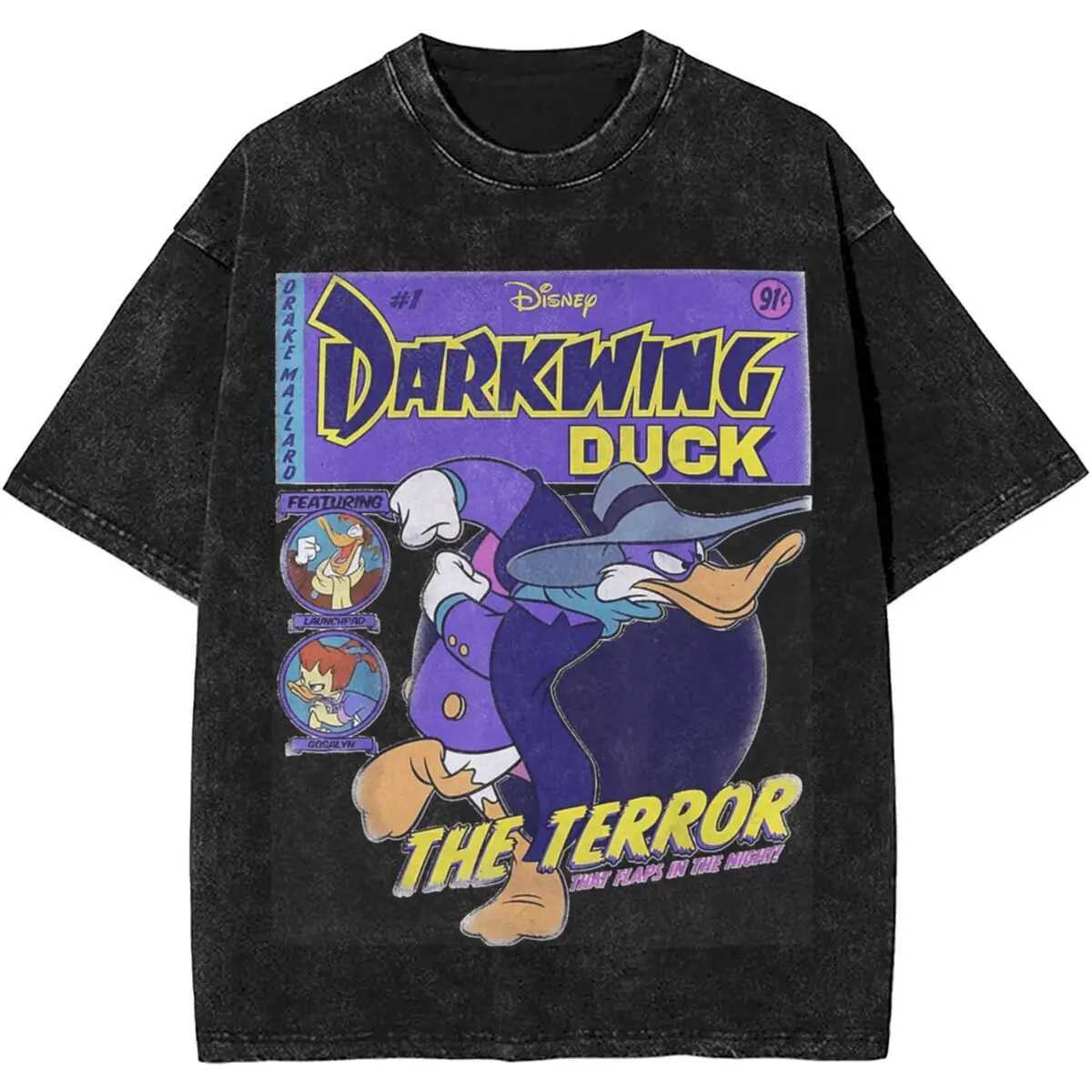 Mens T-Shirt Darkwing Duck The Terror Washed T-Shirts Leisure Summer Tees Y2K Retro Pattern Cotton Tops Hot Sale W250607
