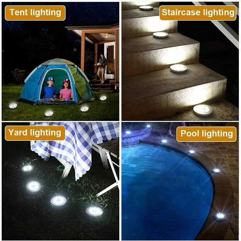 8LED Solar Power Disk Light Outdoor Garden Solar Underground Light Deck Light Spotlight Buried Solar LED Lamp Garden Decoration XJ250606