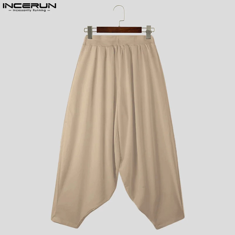 Men Wide Leg Pants Solid Color Elastic Waist Loose Casual Trousers Men Oversize Streetwear Fashion Long Pants S-5XL INCERUN 250605