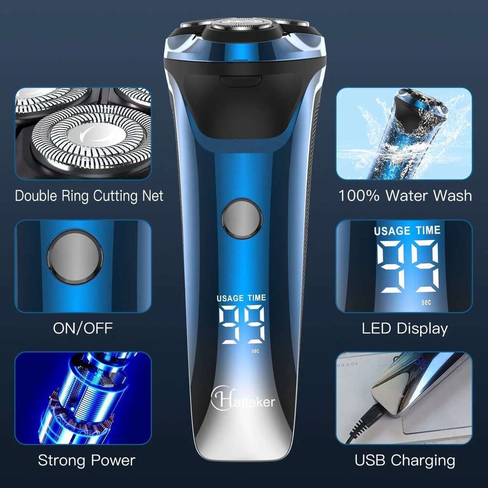 Hatteker Smart Shaver Upgrade Your Grooming Game 3 Flexible Heads LED Screen Fast Charging Perfect For Sensitive Skin Ht-906
